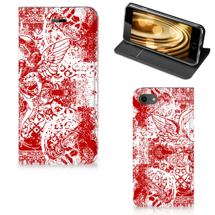 Mobiel BookCase iPhone 7 | 8 | SE (2020) | SE (2022) Angel Skull Rood