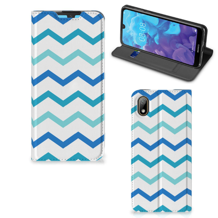 Huawei Y5 (2019) Hoesje met Magneet Zigzag Blauw - B2C Telecom