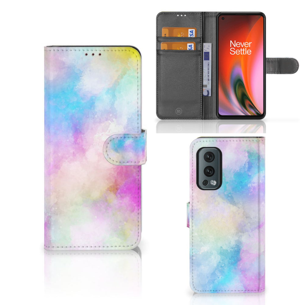 Hoesje OnePlus Nord 2 5G Watercolor Light met pasjeshouder in pastelkleuren.