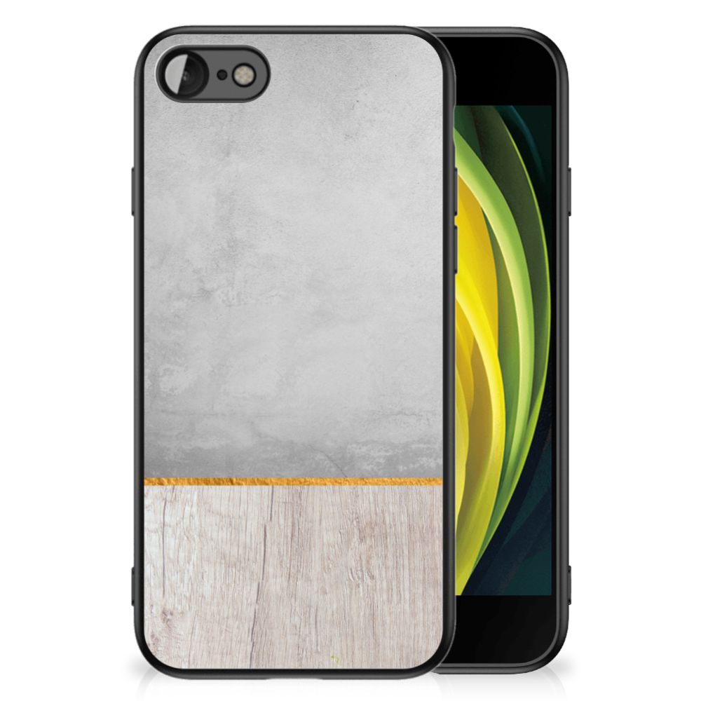 iPhone SE 2022 | SE 2020 | 7/8 Houten Print Telefoonhoesje Wood Concrete met hout ontwerp en betonnen achtergrond