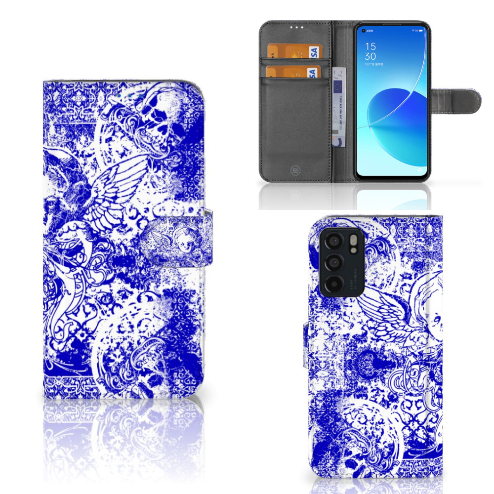 Telefoonhoesje met Naam OPPO Reno6 5G Angel Skull Blauw