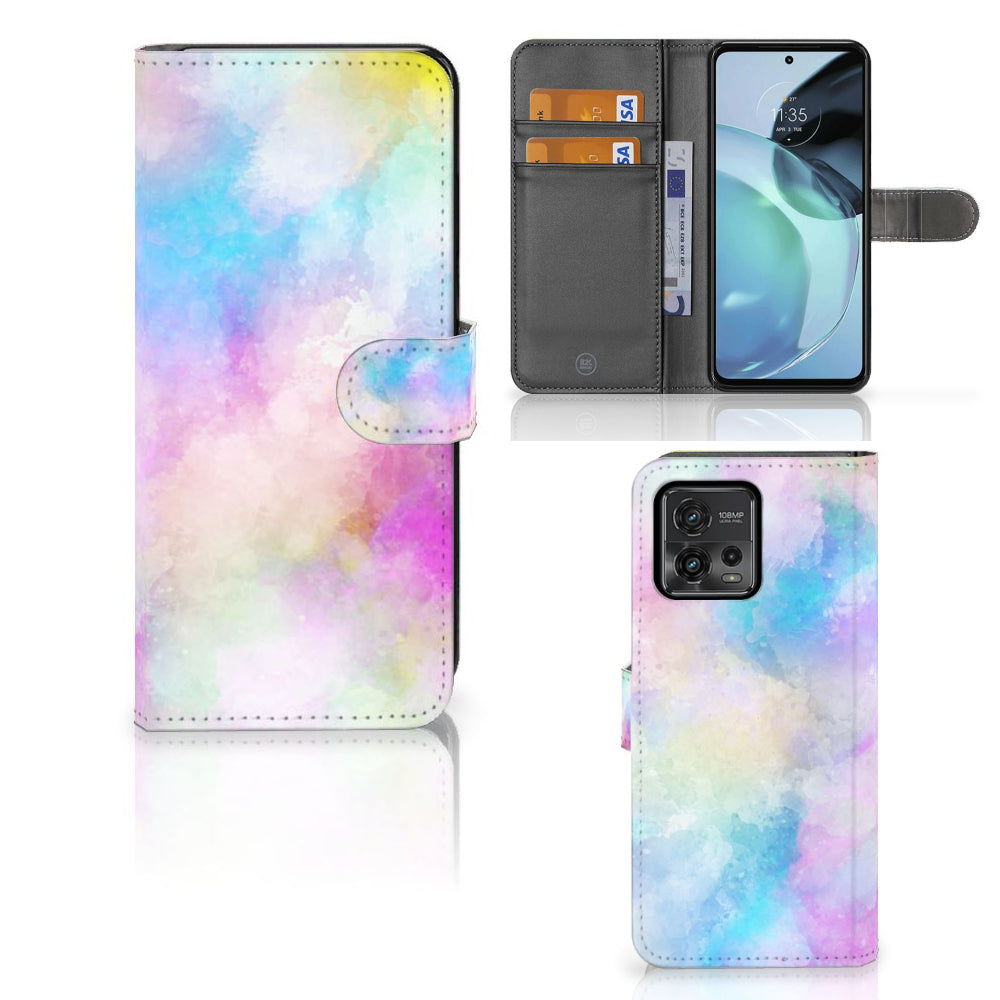 Hoesje Motorola Moto G72 Watercolor Light met pasjeshouder en kleurrijk pastel design.