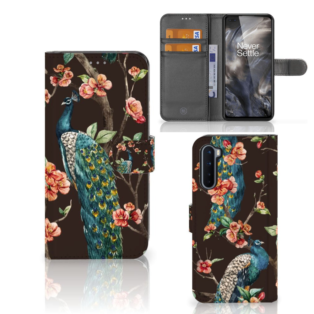 OnePlus Nord Telefoonhoesje met Pasjes Pauw met Bloemen