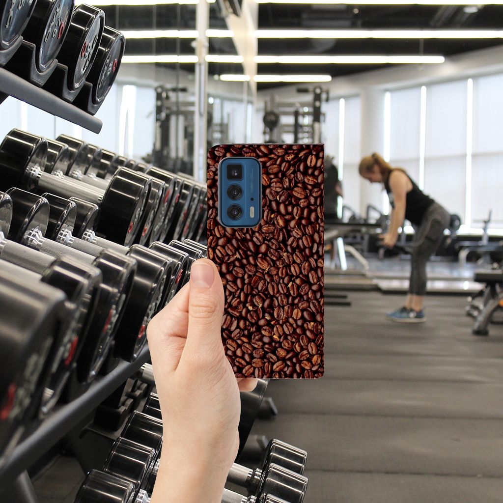 Motorola Edge 20 Pro Flip Style Cover Koffiebonen - B2C Telecom