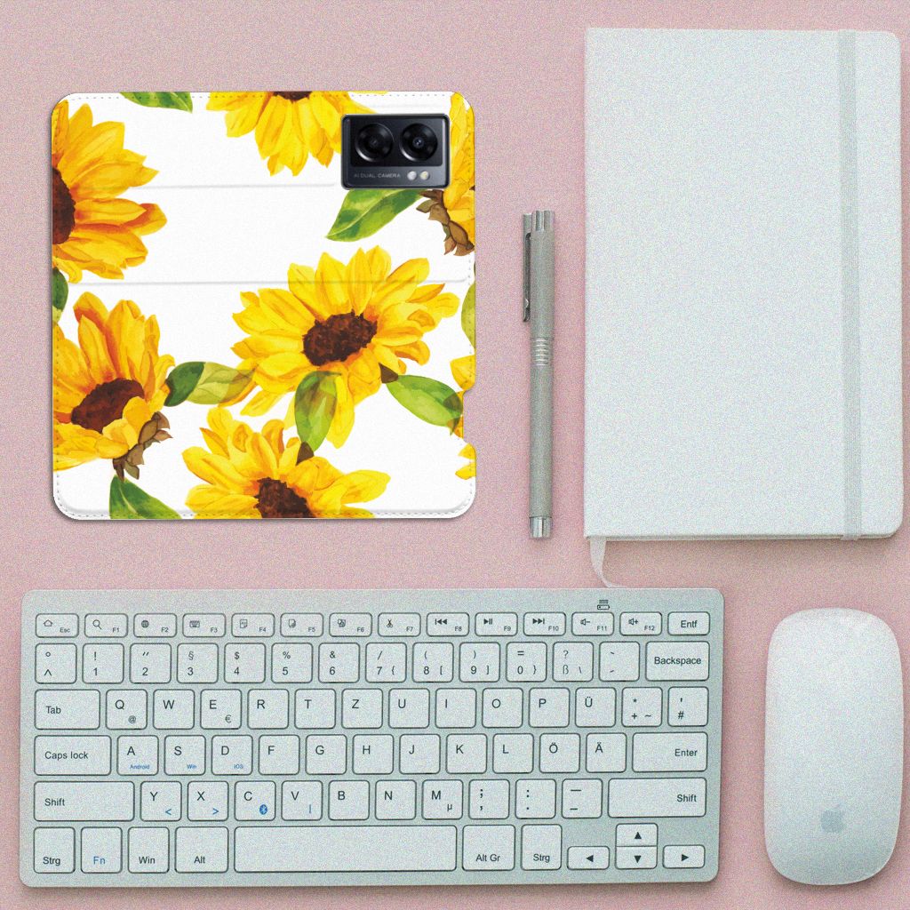 Smart Cover voor OPPO A77 5G | A57 5G Zonnebloemen - B2C Telecom