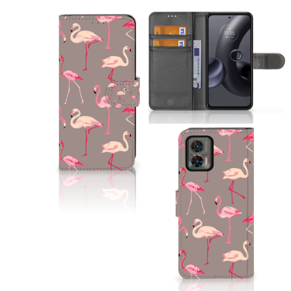 Motorola Edge 30 Neo Telefoonhoesje met Pasjes Flamingo