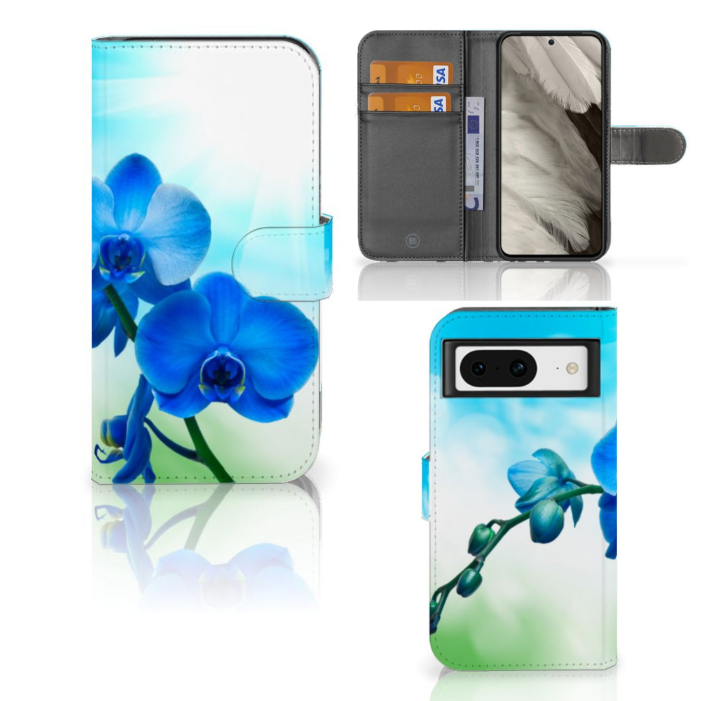 Google Pixel 8 Hoesje Orchidee Blauw - Cadeau voor je Moeder