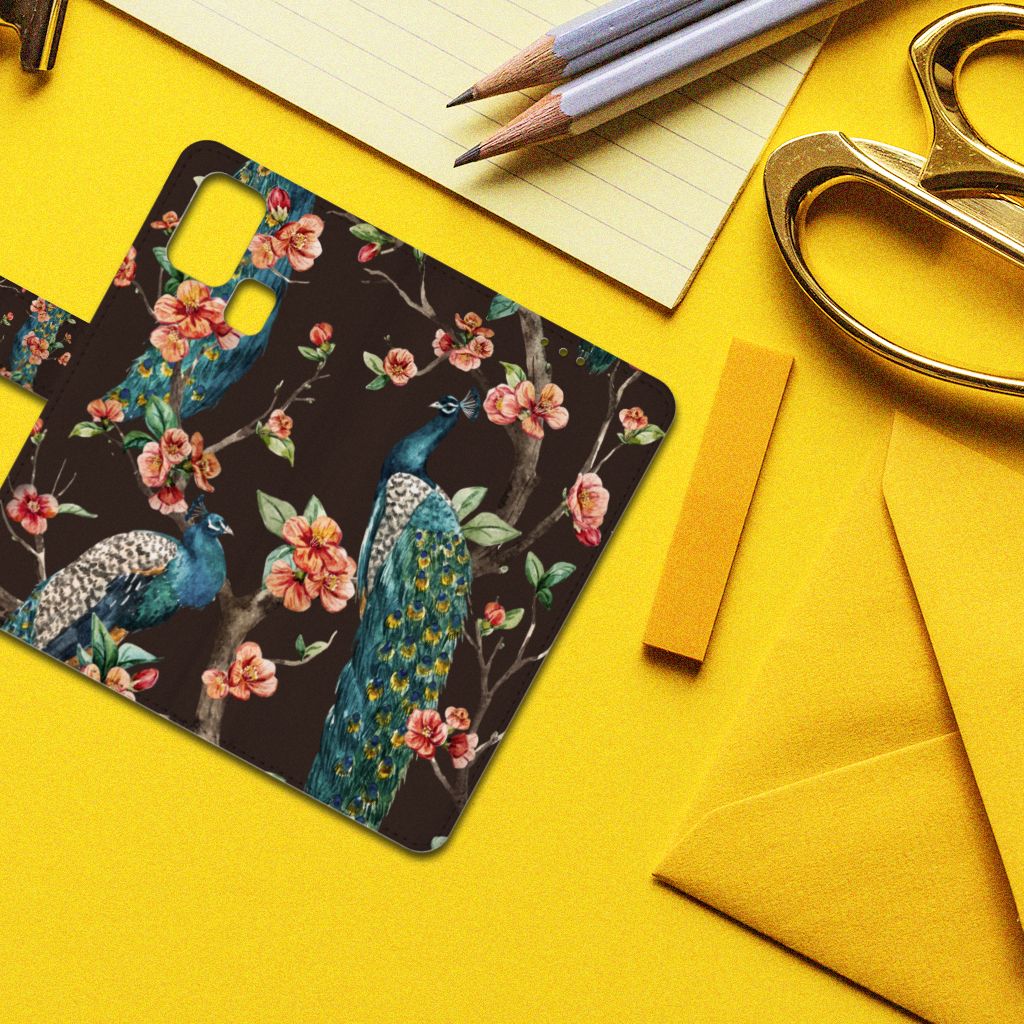 Samsung Galaxy M31 Telefoonhoesje met Pasjes Pauw met Bloemen