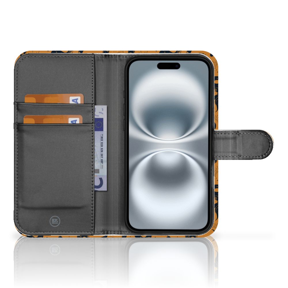 iPhone 16 Book Style Case Wood Blue