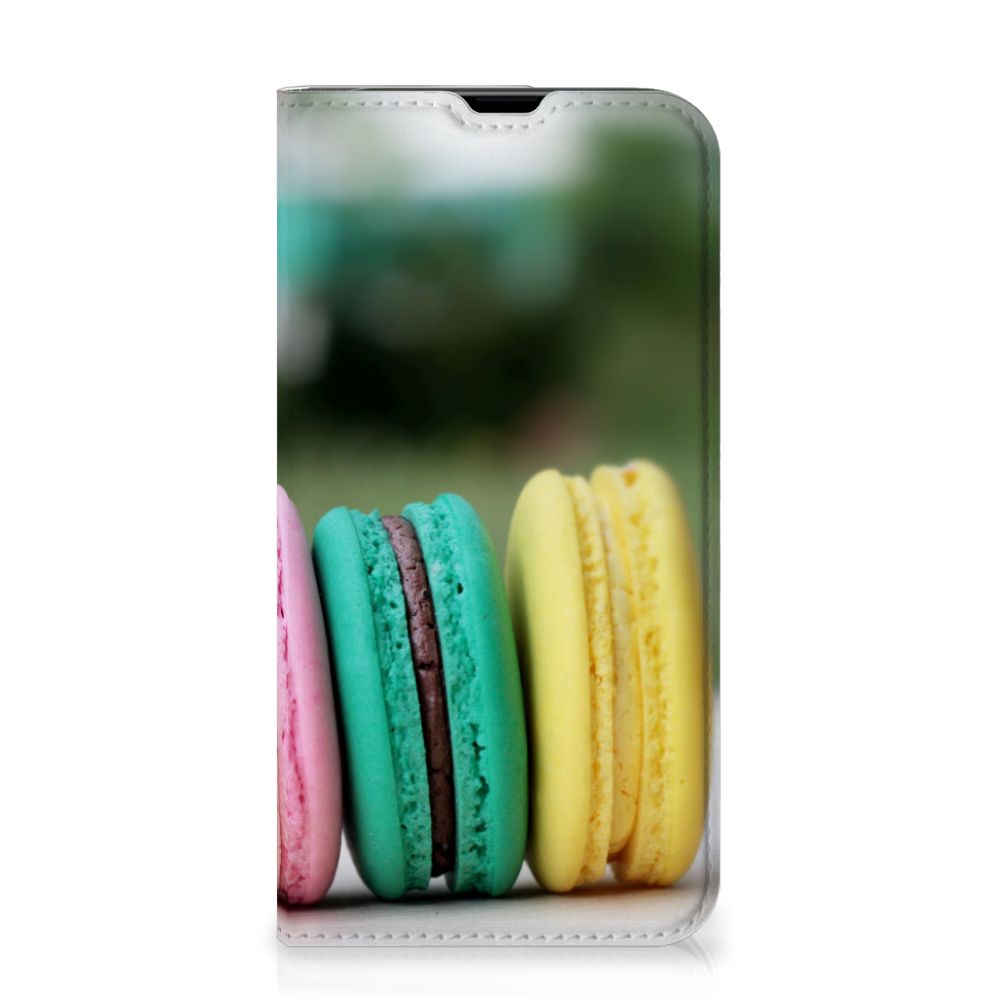 iPhone 13 Pro Flip Style Cover Macarons met kleurrijke macarons in roze, groen en geel 🍬.