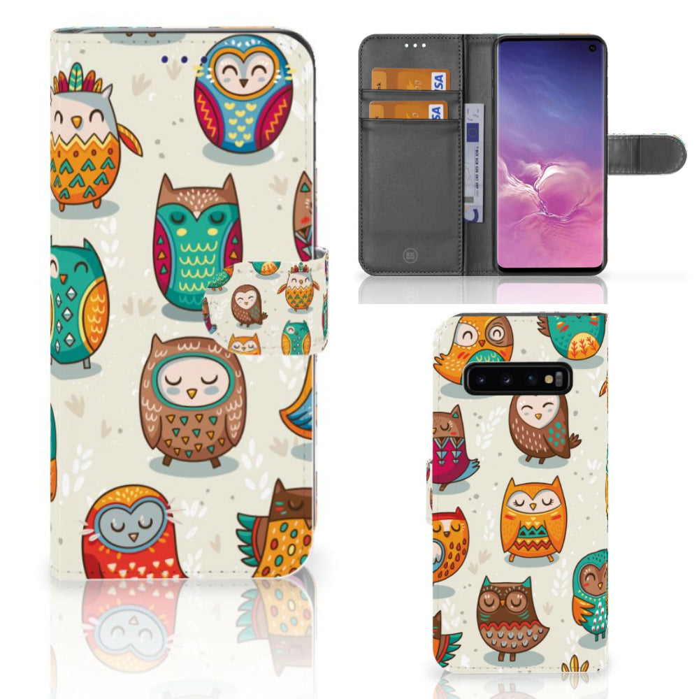 Samsung Galaxy S10 Telefoonhoesje met Pasjes Vrolijke Uilen