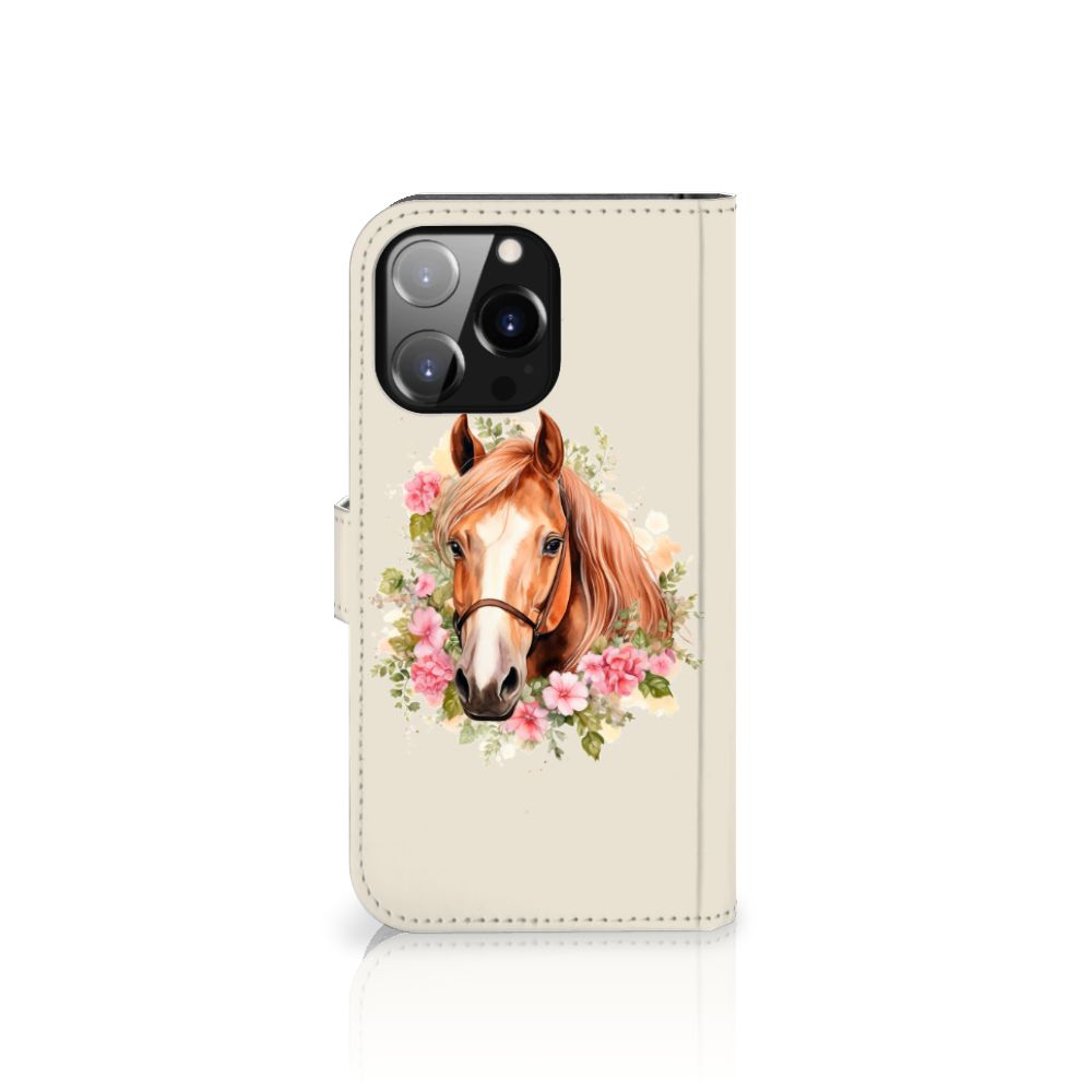 Telefoonhoesje met Pasjes voor iPhone 14 Pro Max Paard met bloemen design 🌸