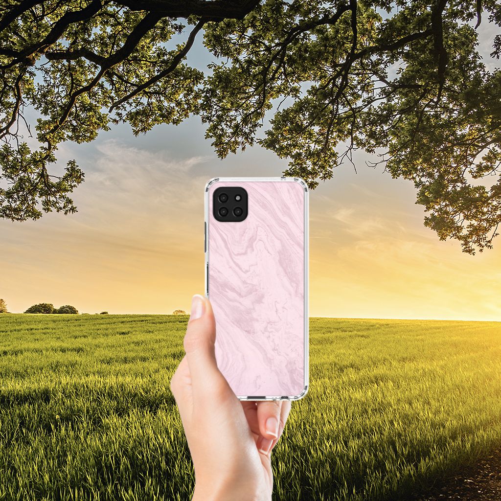 Samsung Galaxy A22 5G Anti-Shock Hoesje Marble Pink - Origineel Cadeau Vriendin B2C Telecom