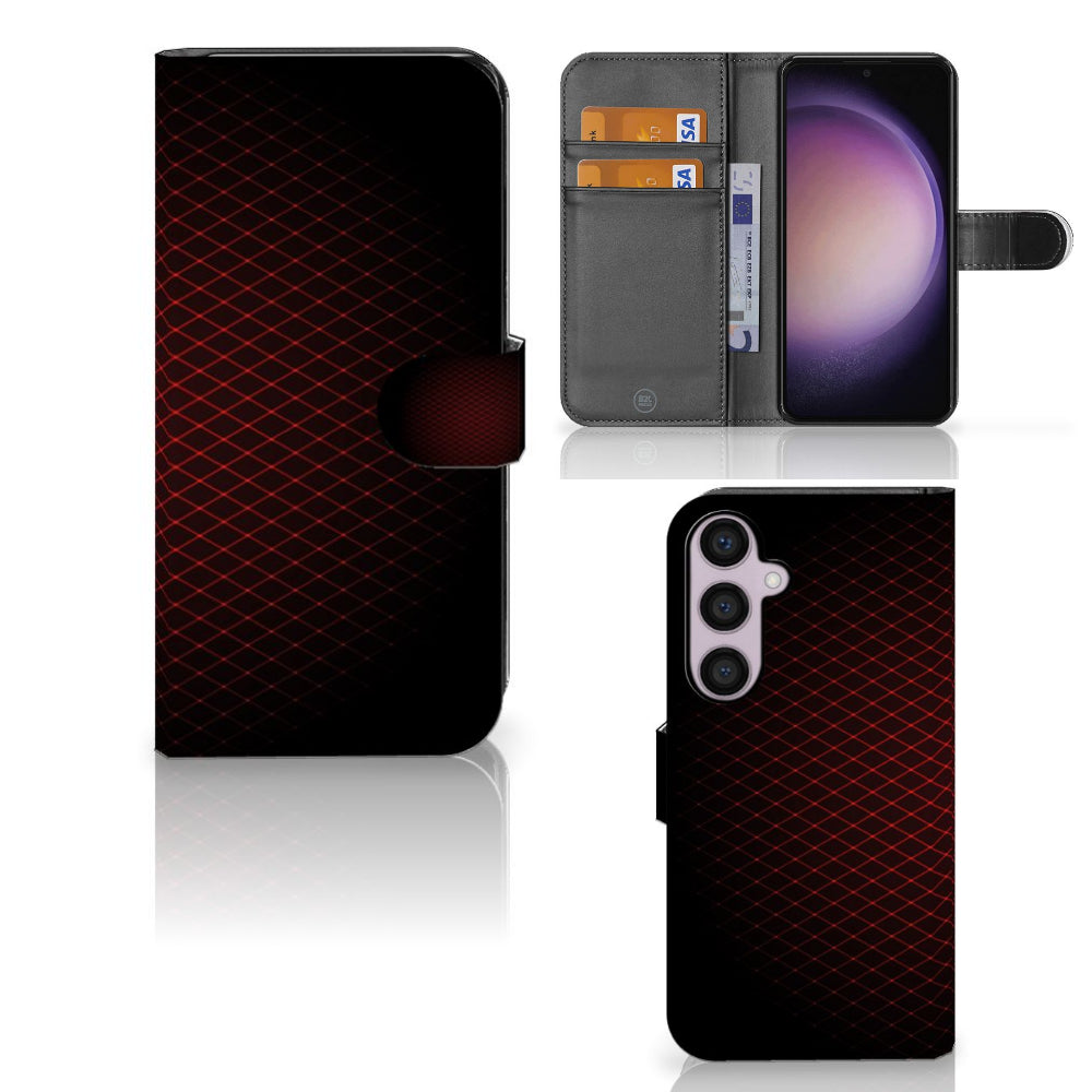 Samsung Galaxy S24 Plus Telefoon Hoesje Geruit Rood met ruimte voor 3 pasjes en strak design.