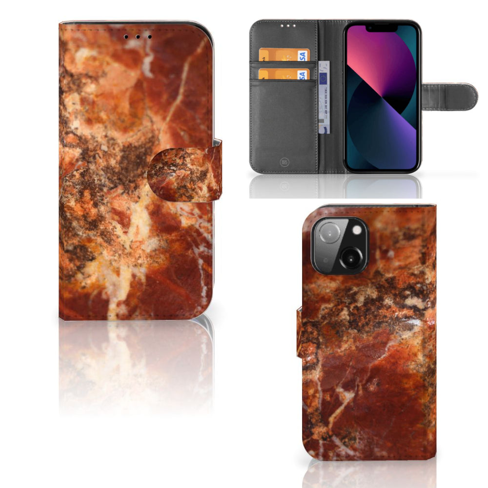 iPhone 13 Mini Bookcase Marmer Bruin
