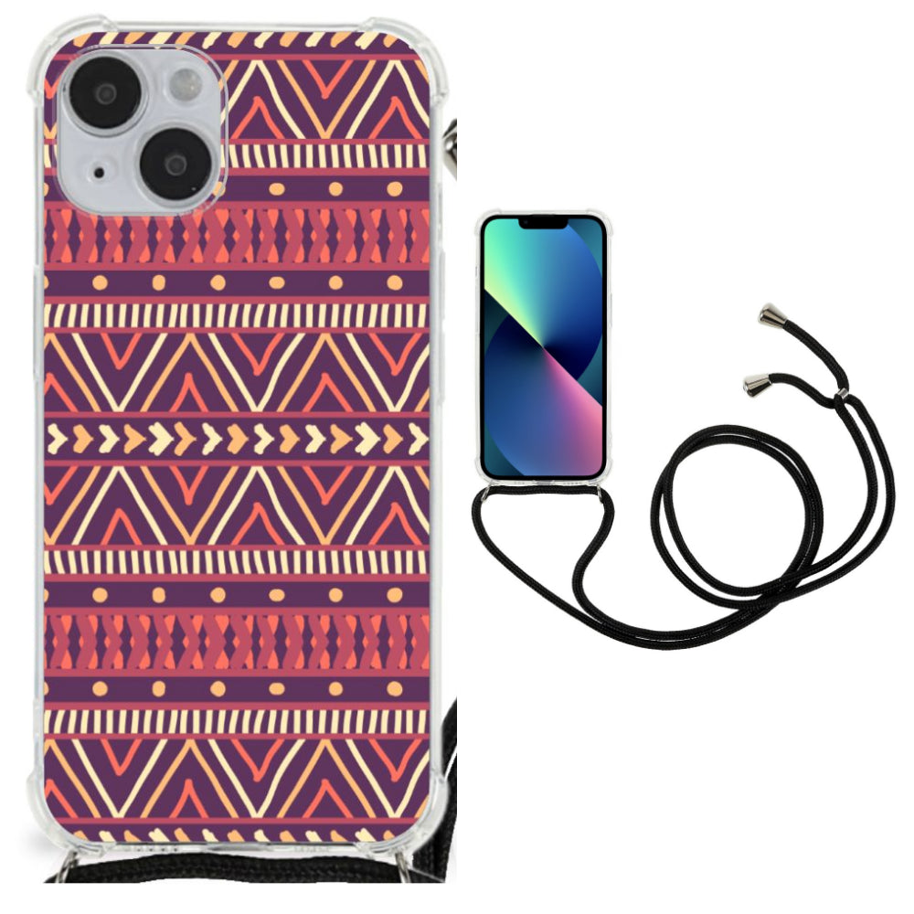 iPhone 14 Plus Doorzichtige Silicone Hoesje Aztec Paars