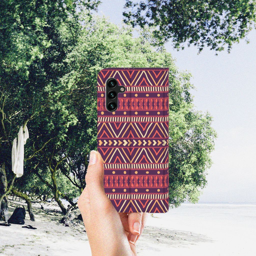 Samsung Galaxy A13 (5G) | Samsung Galaxy A04s Hoesje met Magneet Aztec Paars - B2C Telecom