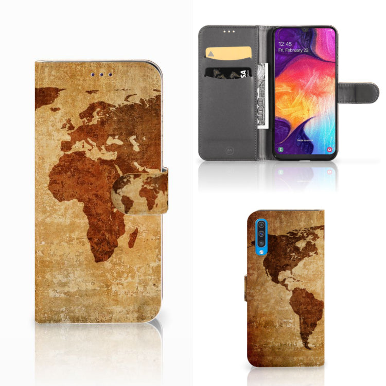 Samsung Galaxy A50 Flip Cover Wereldkaart