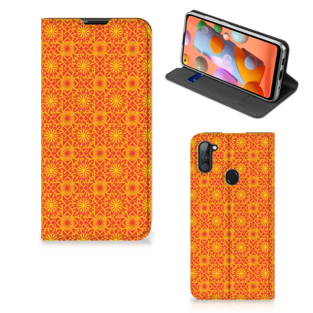 Samsung Galaxy M11 | A11 Hoesje met Magneet Batik Oranje - B2C Telecom