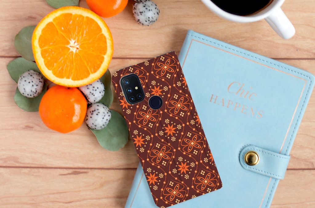 OnePlus Nord N10 5G Hoesje met Magneet Batik Brown - B2C Telecom
