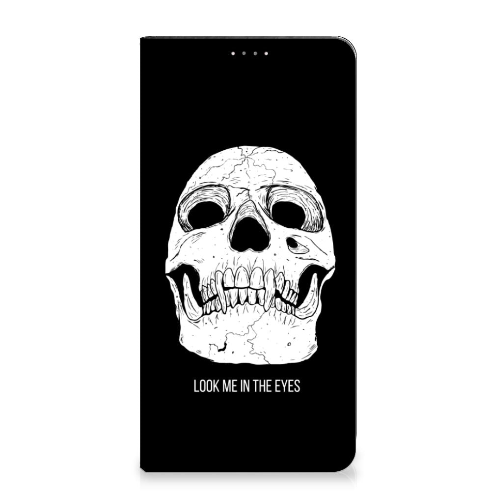 Mobiel BookCase Samsung Galaxy A14 4G Skull Eyes design with a striking skull illustration.