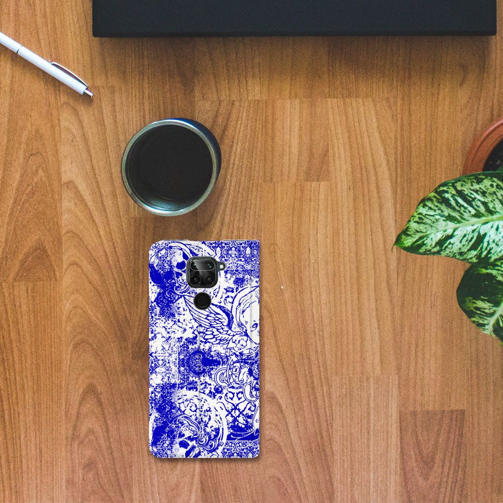 Mobiel BookCase Xiaomi Redmi Note 9 Angel Skull Blauw - B2C Telecom