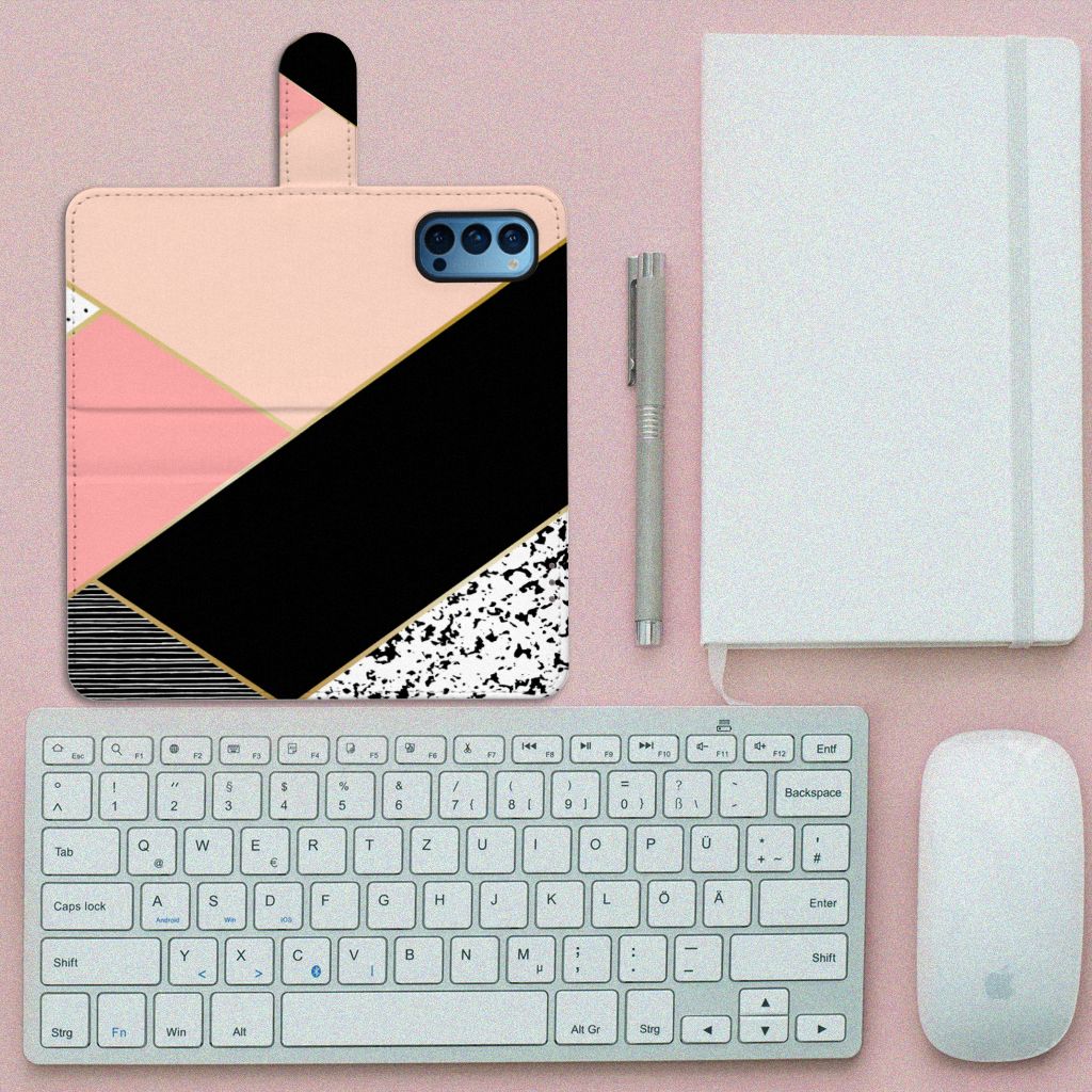 OPPO Reno 4 Pro 5G Book Case Zwart Roze Vormen
