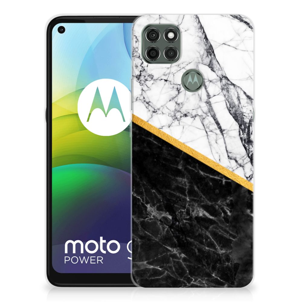 Motorola Moto G9 Power TPU Siliconen Hoesje Marmer Wit Zwart - Origineel Cadeau Man B2C Telecom
