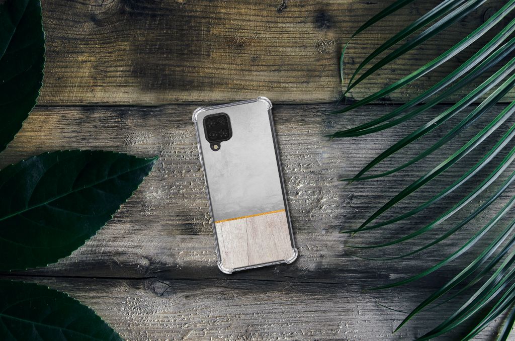 Samsung Galaxy A12 Stevig Telefoonhoesje Wood Concrete - B2C Telecom
