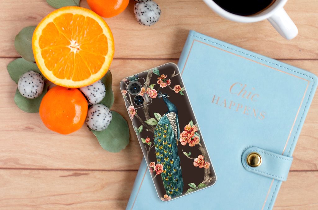 Motorola Edge 30 Neo TPU Hoesje Pauw met Bloemen B2C Telecom
