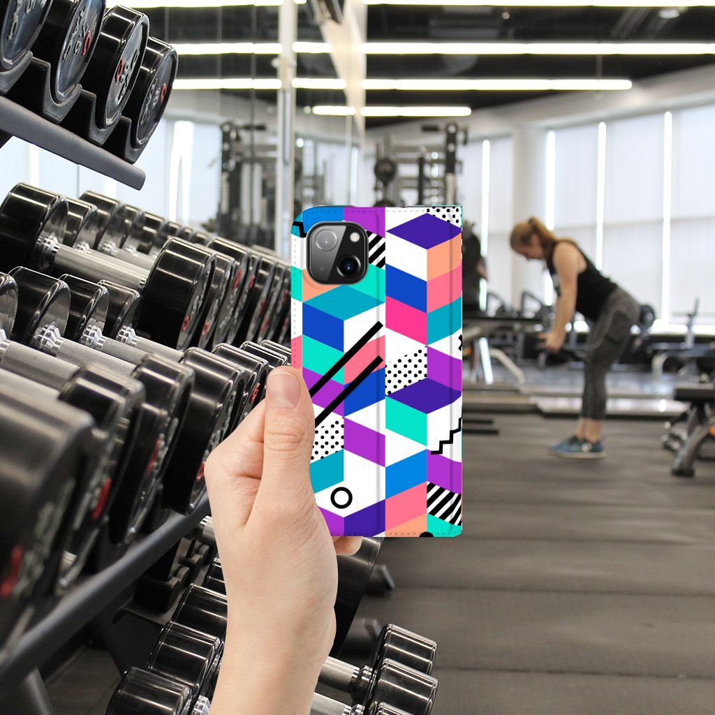 iPhone 14 Plus Stand Case Blokken Kleurrijk