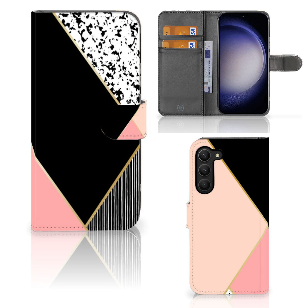 Samsung Galaxy S23 Plus Book Case Zwart Roze Vormen