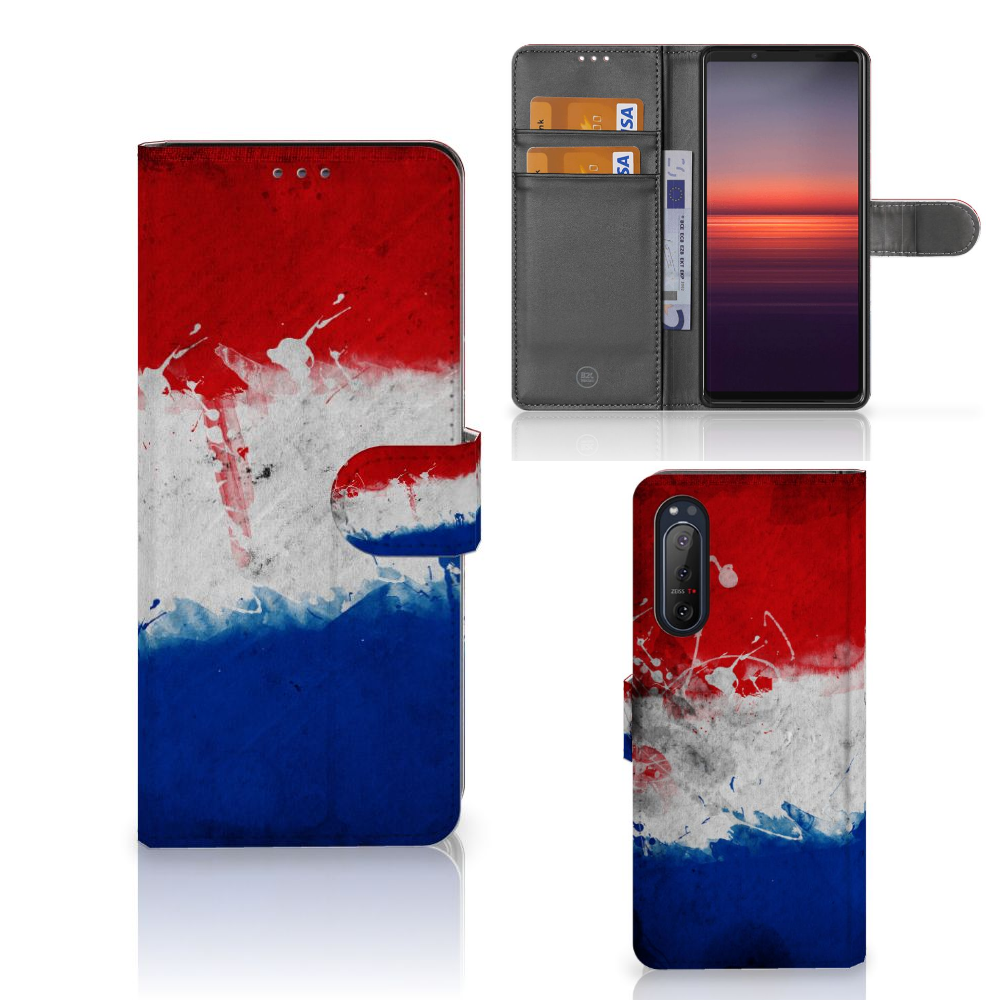 Sony Xperia 5II Bookstyle Case Nederland met design van de Nederlandse vlag en pasjeshouder.
