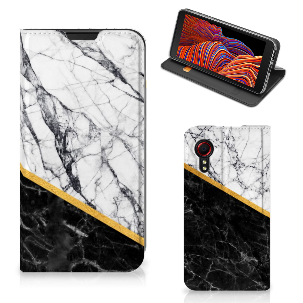 Samsung Galaxy Xcover 5 Standcase Marmer Wit Zwart - Origineel Cadeau Man - B2C Telecom