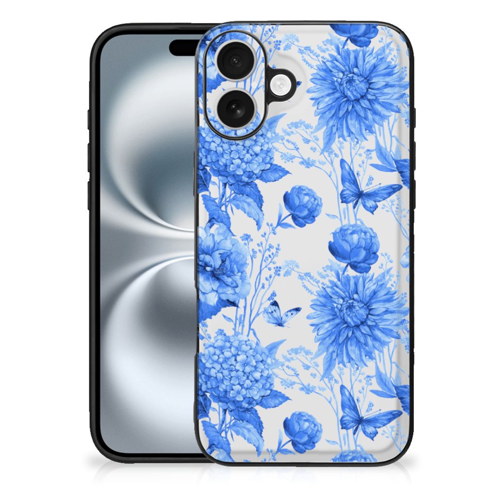 Bloemen Hoesje voor iPhone 16 Plus Flowers Blue