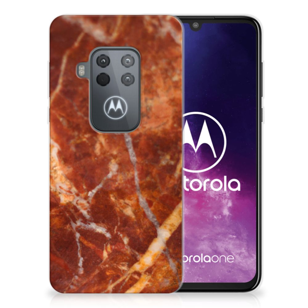 Motorola One Zoom TPU Siliconen Hoesje Marmer Bruin