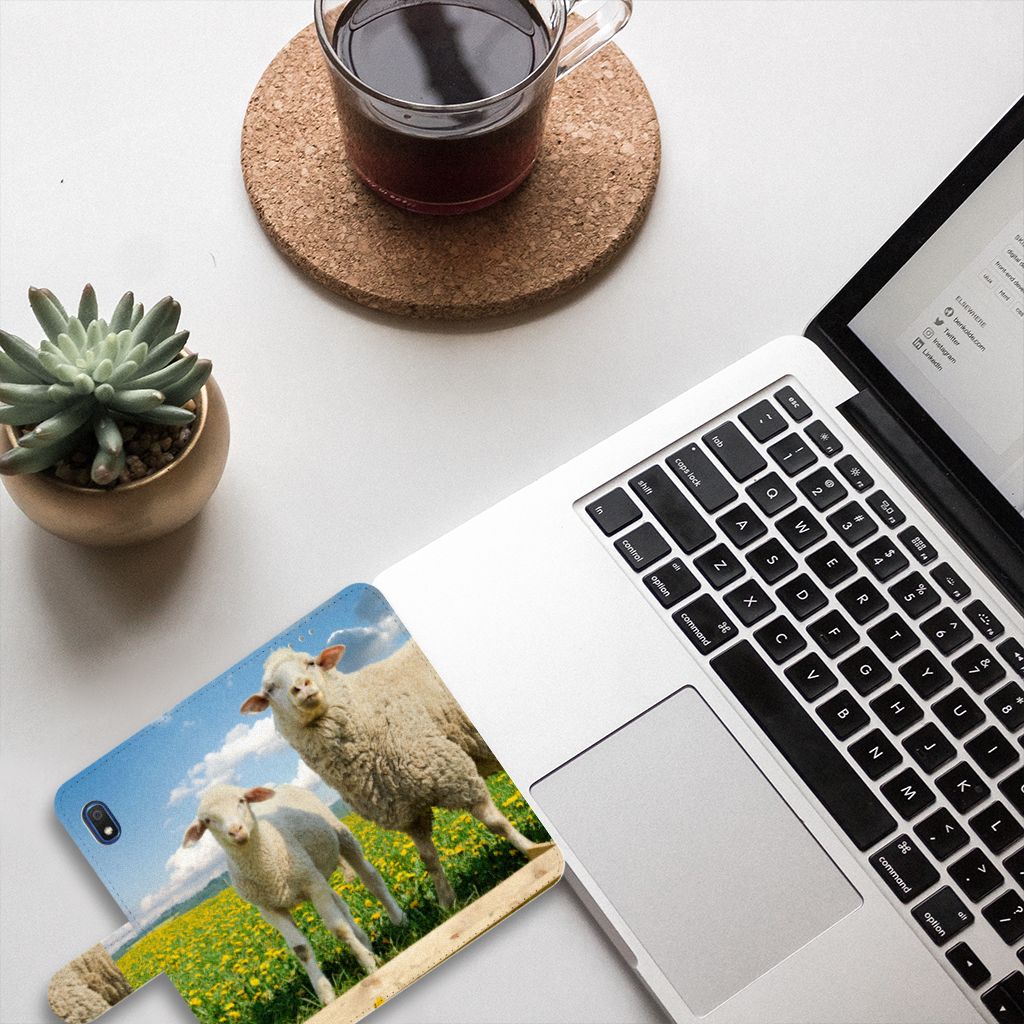Samsung Galaxy A10 Telefoonhoesje met Pasjes Schaap en Lammetje