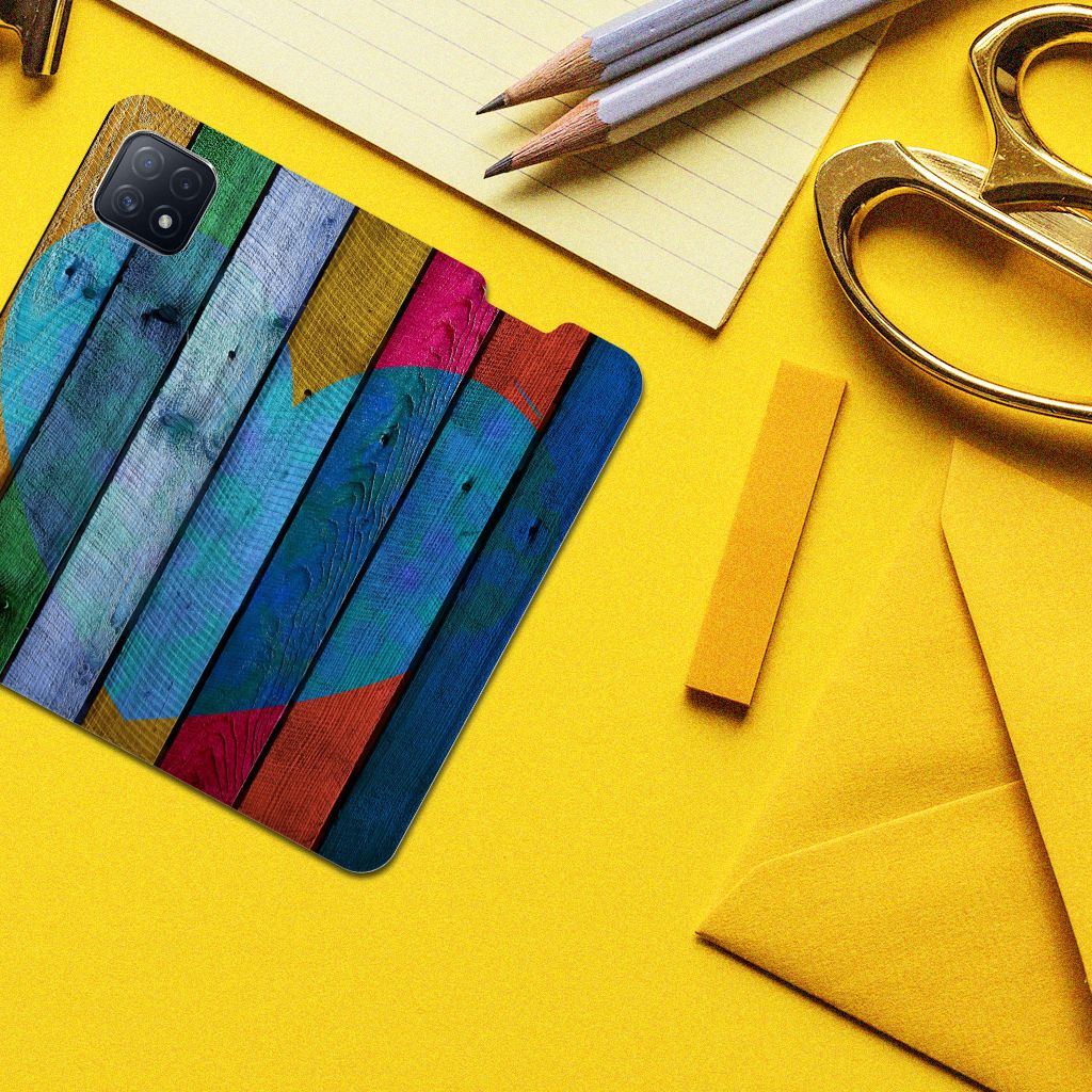 OPPO A73 5G Book Wallet Case Wood Heart - Cadeau voor je Vriend - B2C Telecom