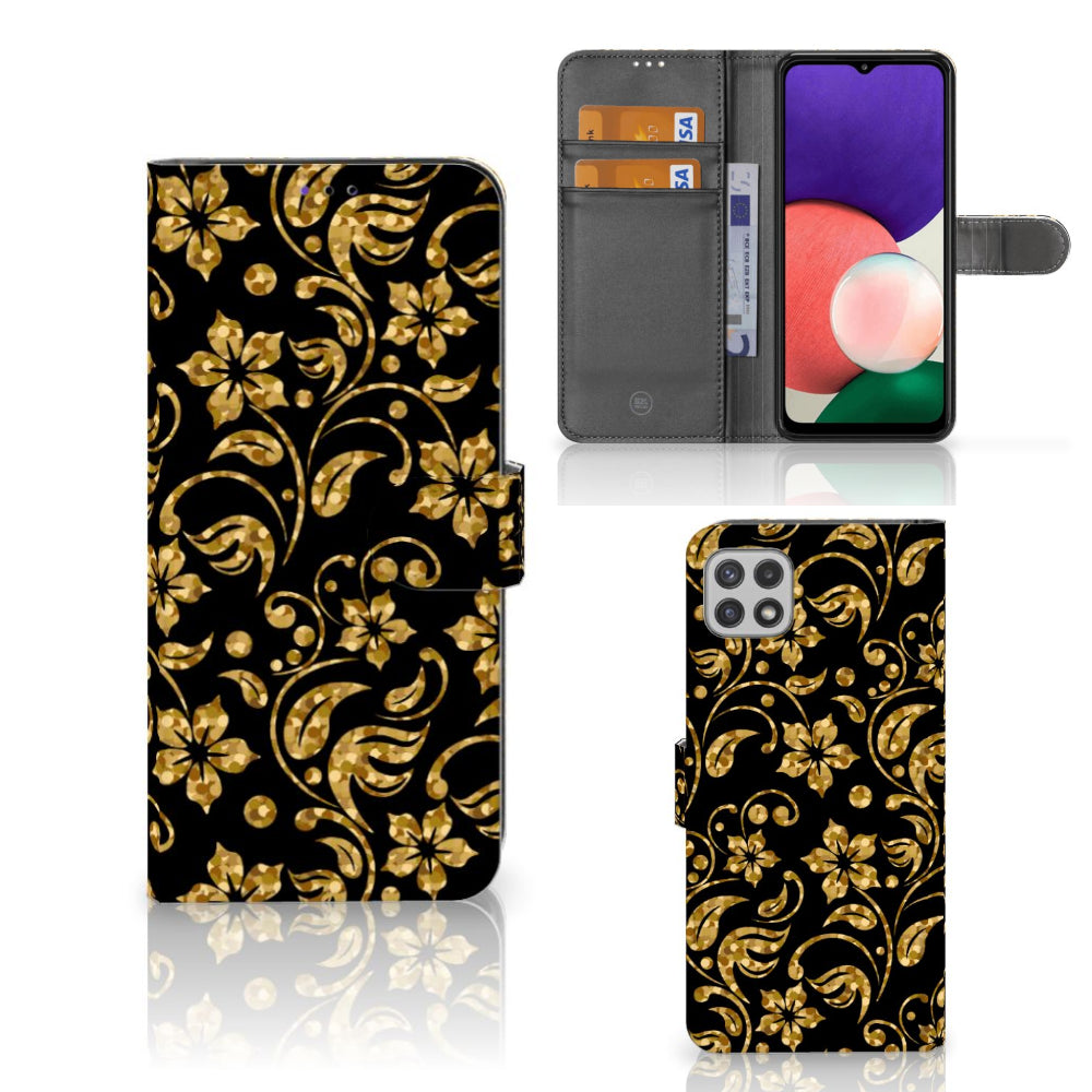 Samsung Galaxy A22 5G Hoesje Gouden Bloemen
