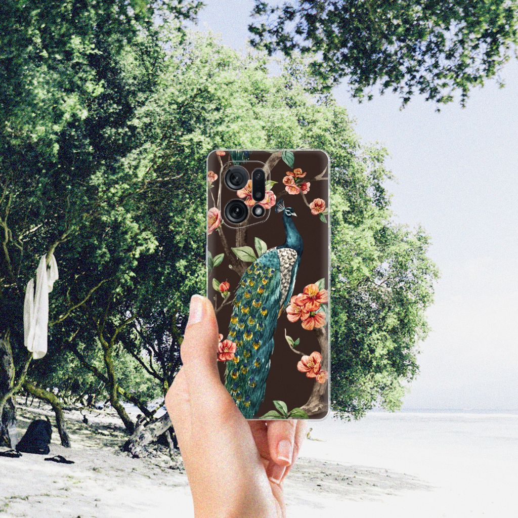 OPPO Find X5 TPU Hoesje Pauw met Bloemen B2C Telecom