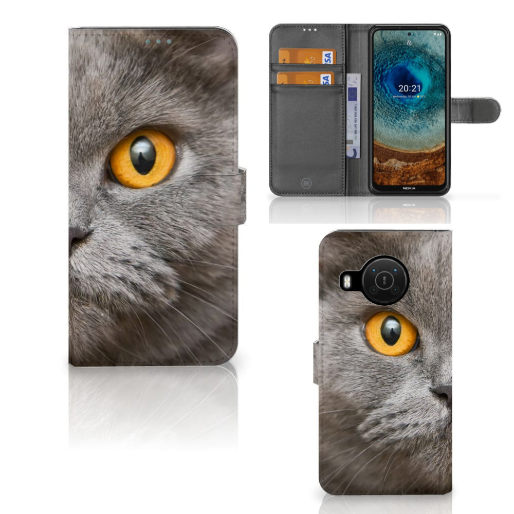 Telefoonhoesje met Pasjes Nokia X10 | Nokia X20 Britse Korthaar met afbeelding van Britse korthaar kat.