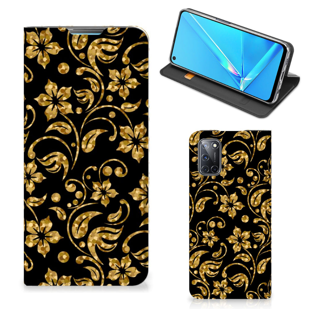 OPPO A52 | A72 Smart Cover Gouden Bloemen
