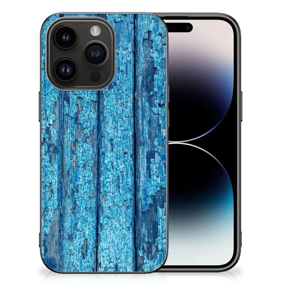 iPhone 15 Pro Houten Print Telefoonhoesje Wood Blue