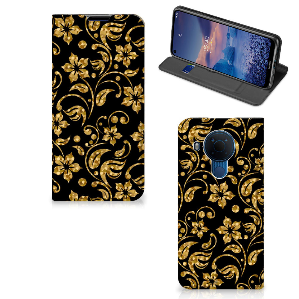 Nokia 5.4 Smart Cover Gouden Bloemen