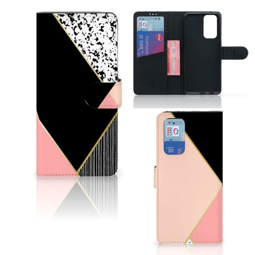 OnePlus 9 Pro Book Case Zwart Roze Vormen