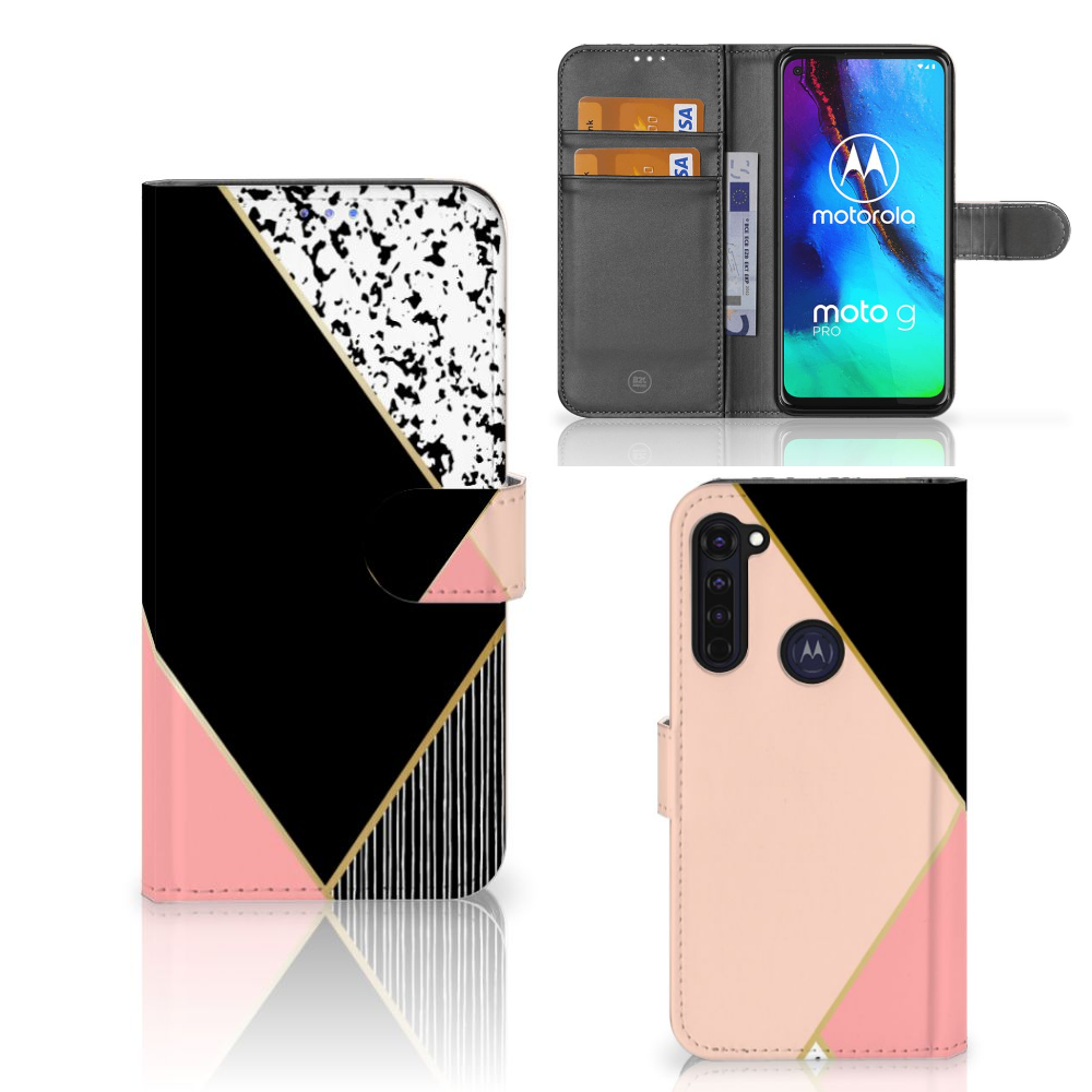 Motorola Moto G Pro Book Case Zwart Roze Vormen