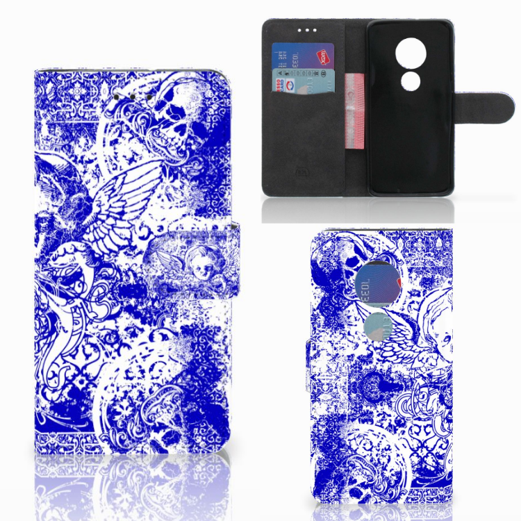 Telefoonhoesje met Naam Motorola Moto G7 Play Angel Skull Blauw