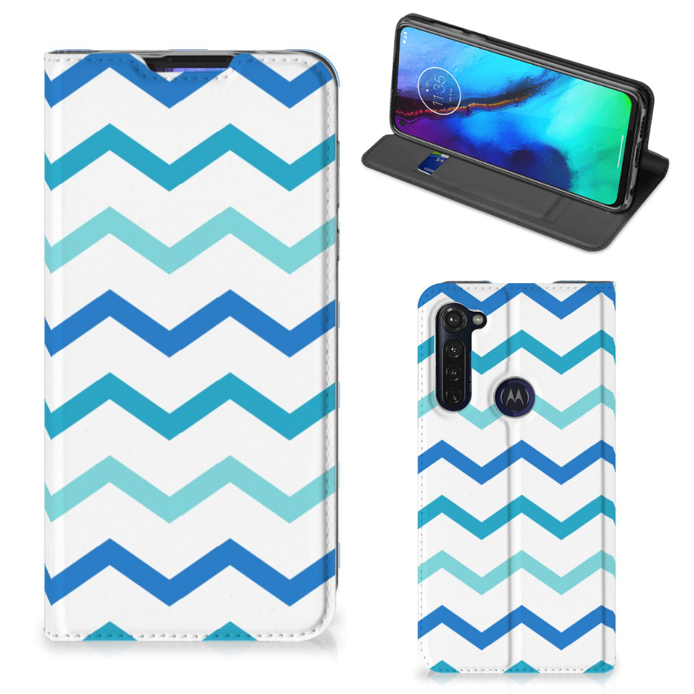 Motorola Moto G Pro Hoesje met Magneet Zigzag Blauw - B2C Telecom