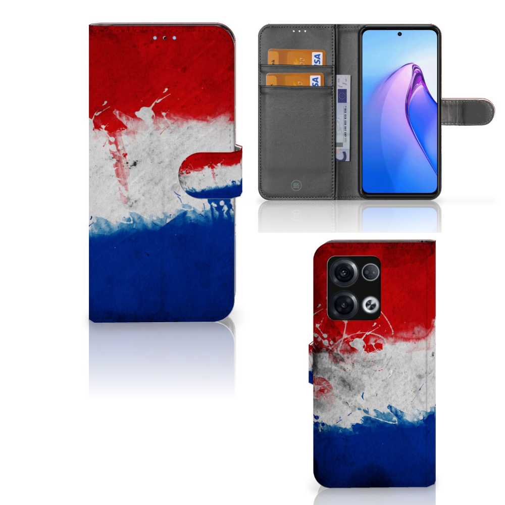 OPPO Reno8 Pro Bookstyle Case Nederland met artistiek design van de Nederlandse vlag.