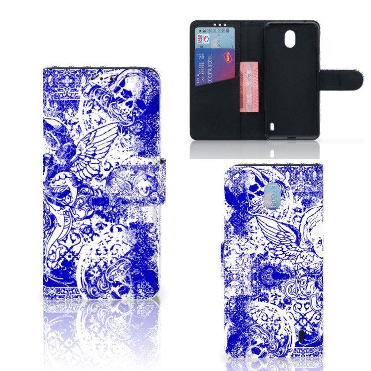 Telefoonhoesje met Naam Nokia 1 Plus Angel Skull Blauw